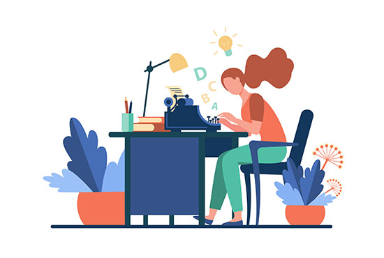 Dessin d'une personne tapant à la machine à écrire