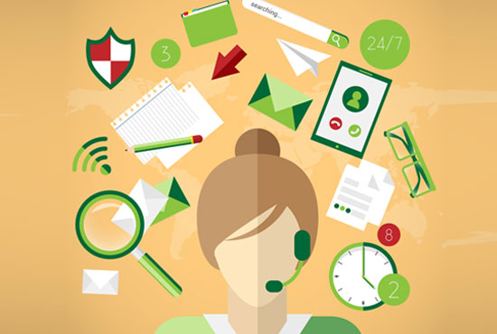 Dessin d'une personne et de multiples éléments de bureautique